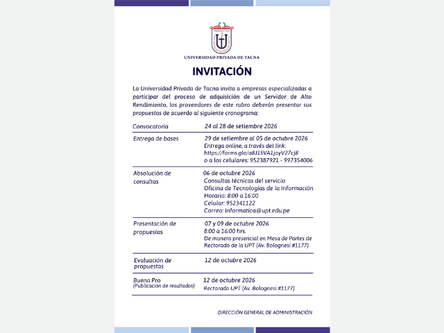INVITACIÓN - PROCESO ADQUISICIÓN SERVIDOR DE ALTO RENDIMIENTO