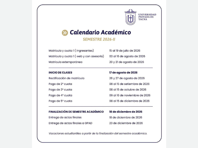 CALENDARIO ACADÉMICO SEMESTRE 2026-II